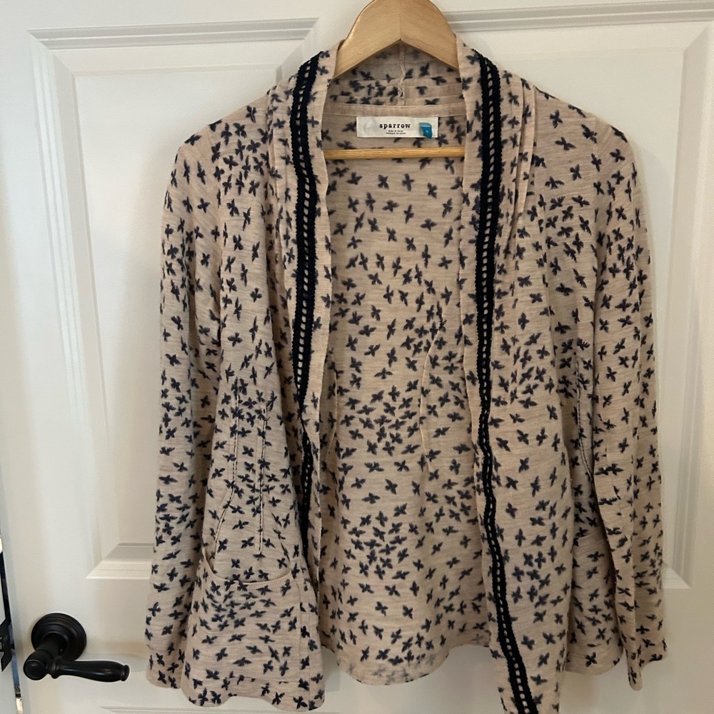 Anthropologie Sparrow Merino Cardigan Birds Size Small